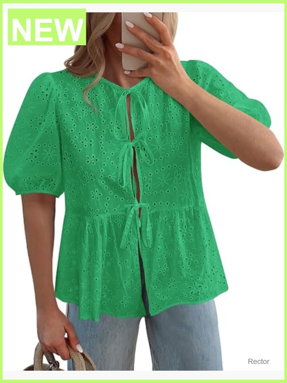 Peplum Top Eyelet Lace Babydoll Blouse Bow Tie Front Cute Y2K Tops